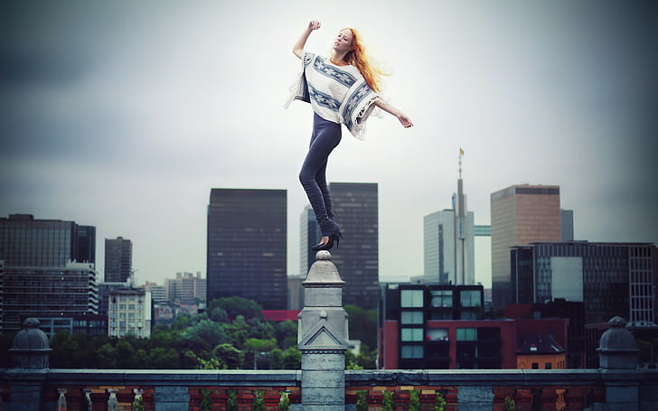 women, women outdoors, redhead, high heels, David Olkarny, model, HD wallpaper