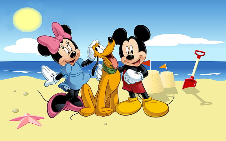 Mickey And Minnie Mouse With Pluto Beach Play In Sand Detskop Wallpaper Hd 2560×1600