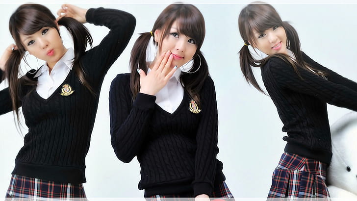 collage, brunette, school uniform, model, Asian, schoolgirl, HD wallpaper