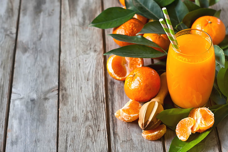 orange juice, tangerines, fresh, glass, fruit, citrus Fruit, freshness, HD wallpaper