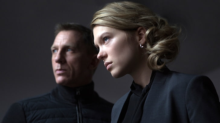 Daniel Craig, Léa Seydoux, James Bond, blonde, blue eyes, portrait, HD wallpaper