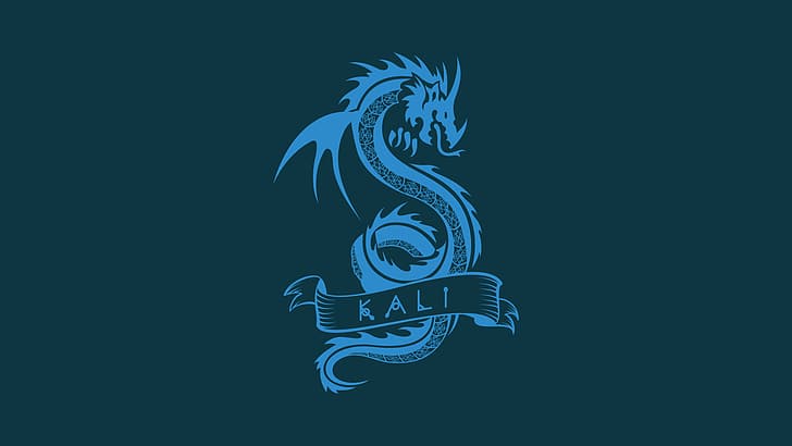 GNU, Linux, minimalism, blue background, Kali Linux, dragon, HD wallpaper