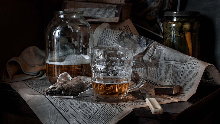 distilled beverage, glass, fish, glass bottle, drink, still life photography, HD wallpaper