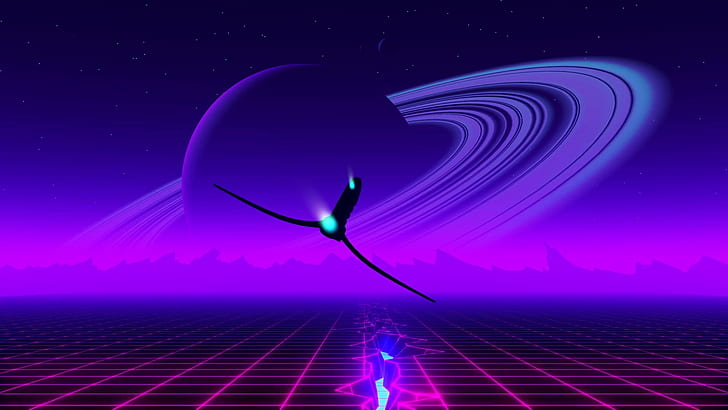 Music, Planet, Ship, Background, Ring, Emotions, Synth, Retrowave, HD wallpaper
