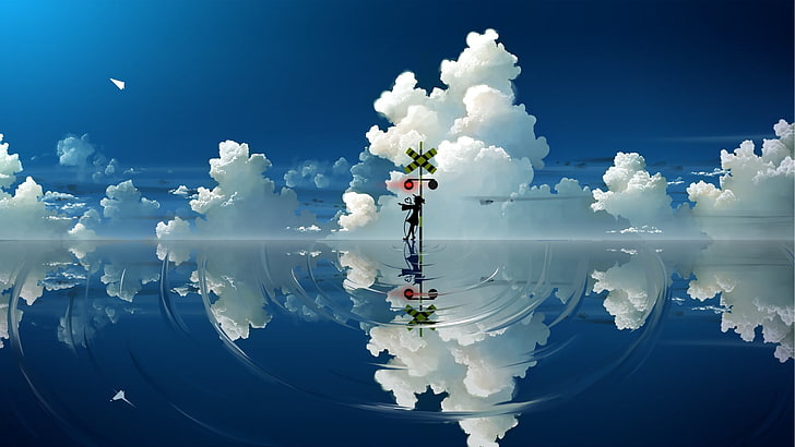 white clouds illustration, Komeiji Koishi, Touhou, paper planes