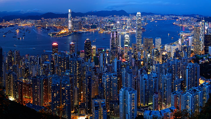 Victoria Harbour And The City Of Hong Kong China As Seen From The Highest Point Of The Skyscraper Victoria Peak Hd Wallpaper 6168×3470