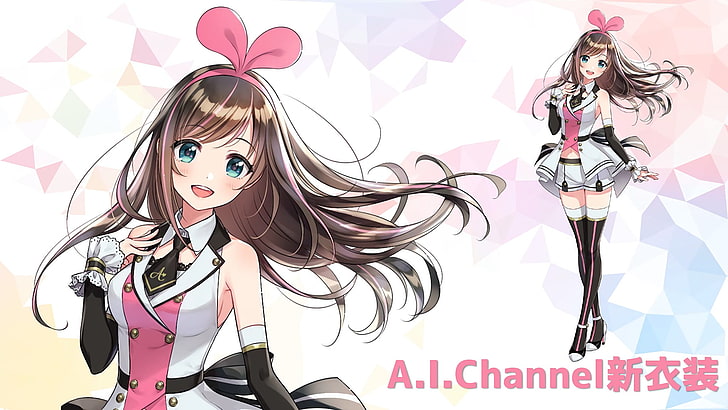 anime, anime girls, white skin, Ai-chan, Virtual Youtuber, white background, HD wallpaper