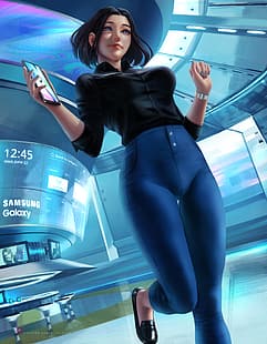 HD wallpaper: Sam (Samsung virtual assistant), women, brunette, blue eyes