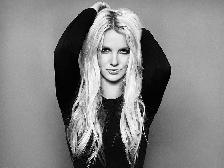 Britney Spears, monochrome, women, singer, celebrity, blonde, HD wallpaper