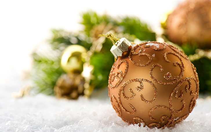 orange bauble, Christmas, New Year, Christmas ornaments , christmas decoration, HD wallpaper