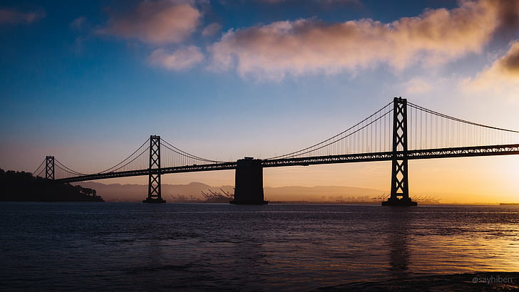 San Francisco, Bay Bridge, clouds, sea