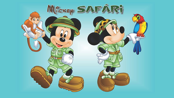 Mickey And Minnie Mouse With A Pet Pet And Parrot Cartoon Safari Desktop Wallpaper Hd For Mobile Phones And Laptops 3840×2160