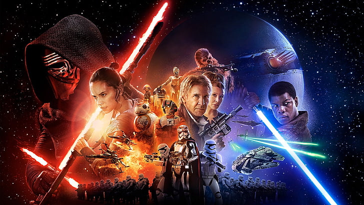 Kylo Ren, Chewbacca, C-3PO, movie poster, R2-D2, Star Wars, HD wallpaper