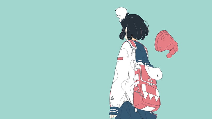 anime, manga, anime girls, turquoise, turquoise background, HD wallpaper