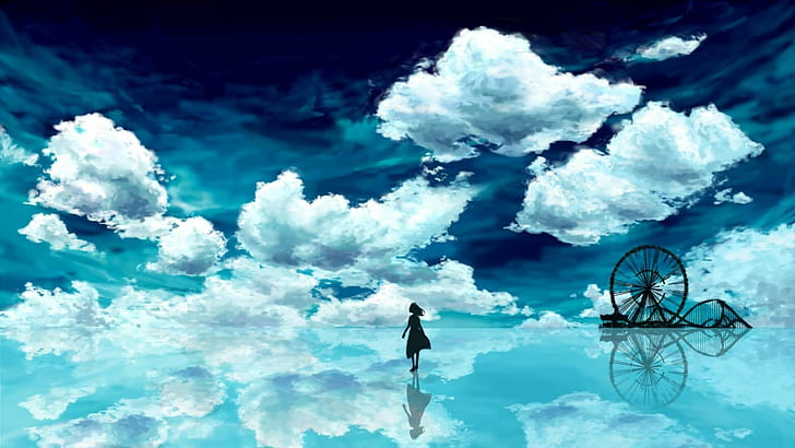 woman and bridge digital wallpaper, fantasy art, cloud - sky