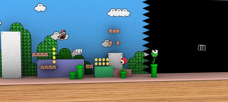 Super Mario diorama, Super Mario Bros. 3, green color, indoors, HD wallpaper