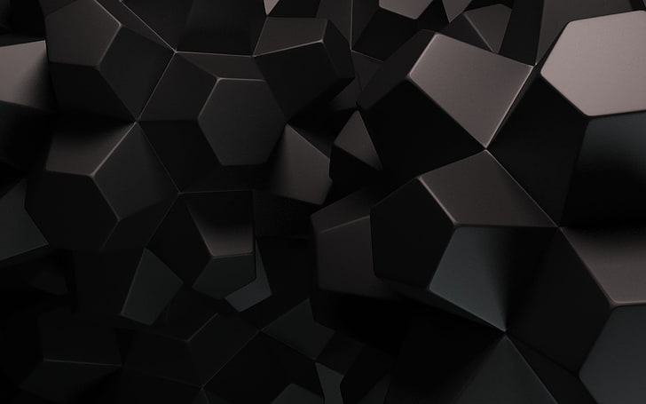 black and white area rug, hexagon, abstract, digital art, render