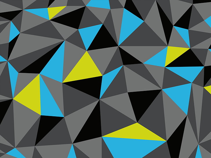 gray, blue, and yellow digital wallpaper, low poly, abstract, HD wallpaper