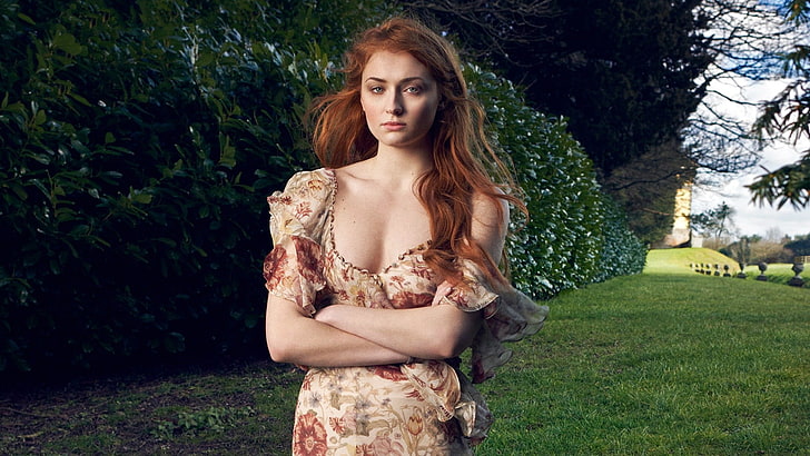 Sophie Turner, actress, women, redhead, plant, one person, young adult