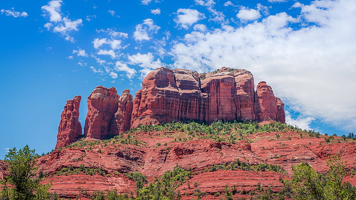 Cathedral Rock, Arizona, landscape, rock formation, sky, cloud - sky, HD wallpaper