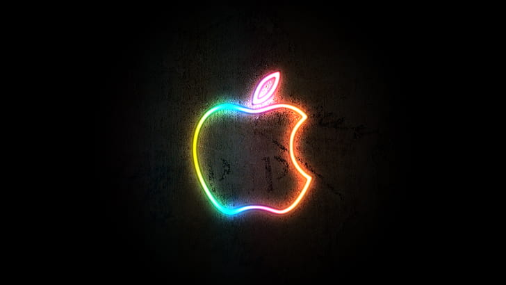 Apple Inc., logo, dark background, neon glow, HD wallpaper