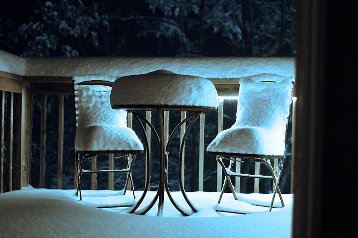 snow, winter, night, seat, chair, absence, no people, cold temperature