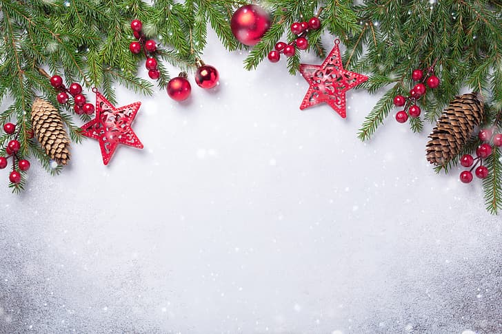decoration, New Year, Christmas, wood, merry, fir tree, fir-tree branches, HD wallpaper