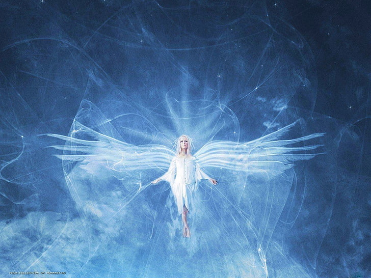 fantasy art, angel, fantasy girl, blue, wings, one person, young adult