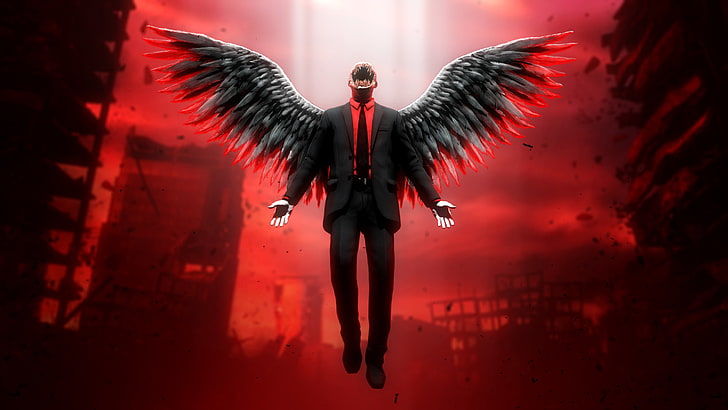 game character wallpaper, the city, Apocalypse, wings, monster