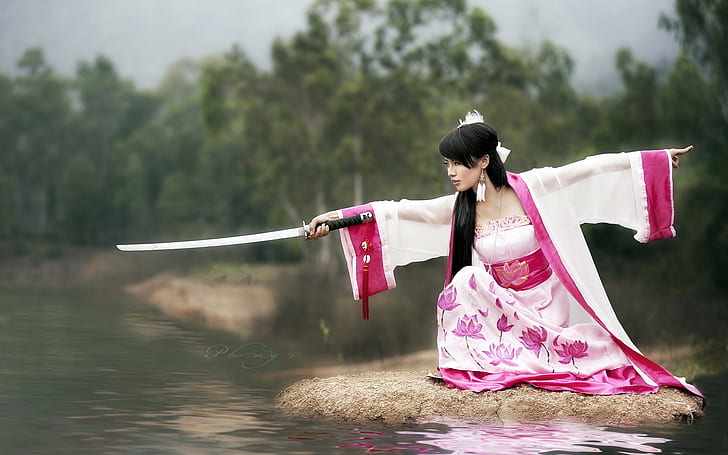 Samurai katana girl beautiful dress