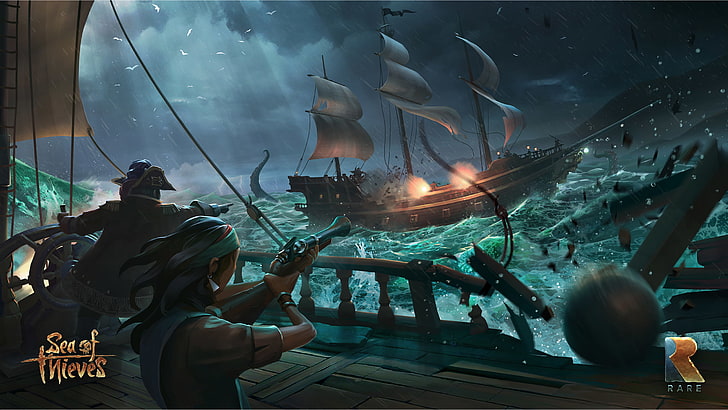 video games, pirates, Sea of Thieves, ship, real people, group of people, HD wallpaper
