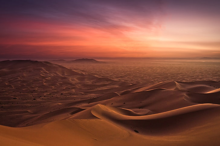 sand mountain, desert, evening, decline, lines, orange, shades, HD wallpaper