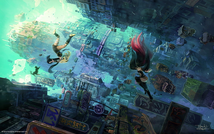 pink-and-black-haired anime illustration, Gravity Rush, video games