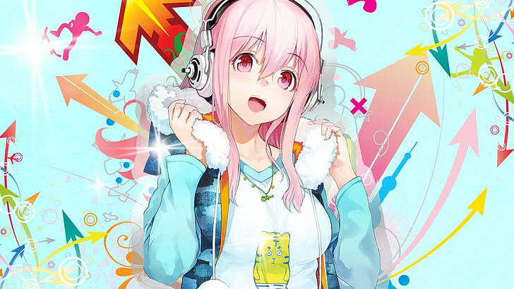 Anime Girls, Headphone, Pink Hair, Pretty, HD wallpaper