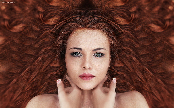 women, Alessandro Di Cicco, blue eyes, face, portrait, bare shoulders, HD wallpaper