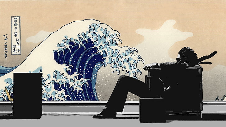 Hitachi Maxell, The Great Wave off Kanagawa, one person, real people, HD wallpaper