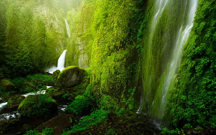 waterfalls landmark, landscape, nature, Wahclella Falls, USA, HD wallpaper