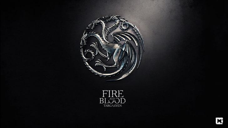 Fire and Blood wallpaper, metal, dragon, logo, Game of Thrones, HD wallpaper