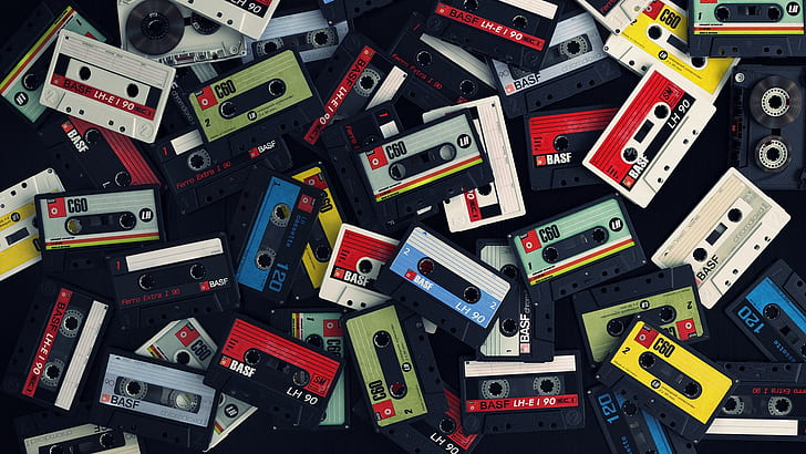 cassette tape lot, large group of objects, no people, full frame, HD wallpaper