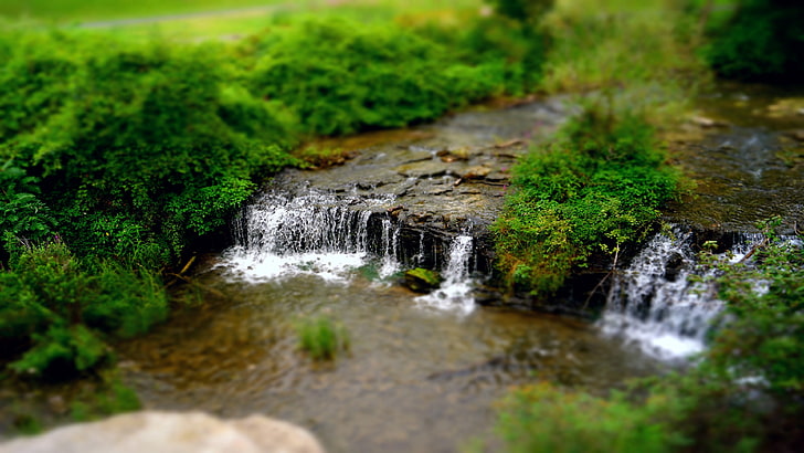 waterfalls and forest, cascading waterfalls miniature, landscape