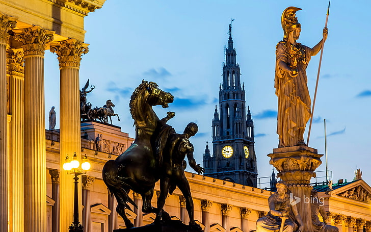 tower, Austria, town hall, Parliament, Vienna, the statue of the goddess Pallas Athena, HD wallpaper