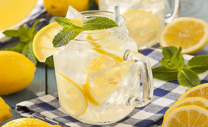 ice, drink, mint, lemons, lemonade