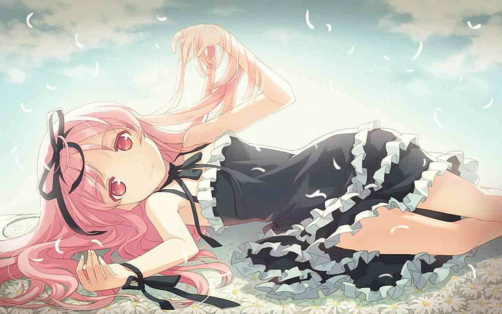 anime girls, pink hair, pink eyes, HD wallpaper