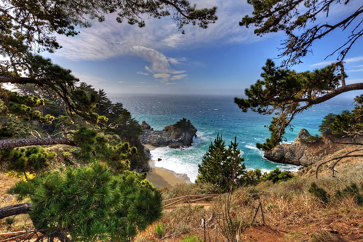 Earth, Coastline, Big Sur, California, Horizon, Julia Pfeiffer Burns State Park