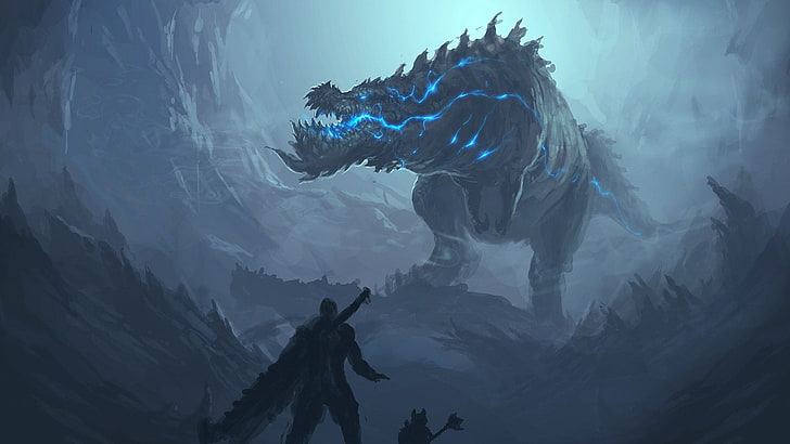 blue and black dragon wallpaper, creature, teeth, Monster Hunter, HD wallpaper