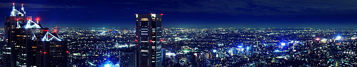 building at night photography, panoramic view of cityscape during night time, HD wallpaper