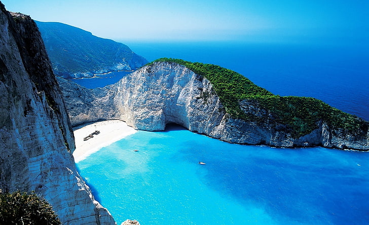 Navagio Bay, Greece, grey rock formation, Europe, water, beauty in nature, HD wallpaper