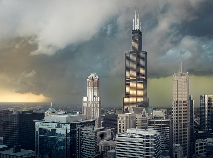 Storm is Coming, city buildings, Tower, Chicago, Skyscrapers