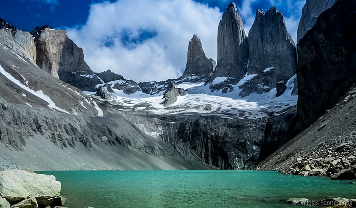 glacier mountain under blue and white sky, las torres, las torres