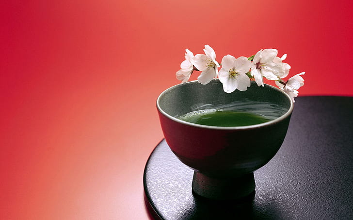 Japanese Still Life, green tea, tea pot, black, round table, background, HD wallpaper